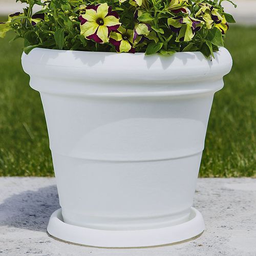 Vaso da giardino in polietilene rotostampato - ROME : DOPPIOBORDO LISCIO - MONACIS - da terra / rotondo / antracite