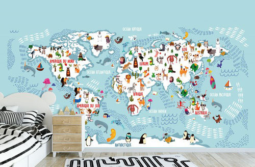 Carta da parati contemporanea - WONDERFUL PLANET - LÉ PAPIERS DE NINON - con motivo a mappa / con motivo stampato