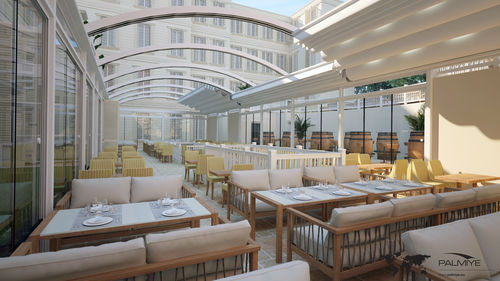 Pergola autoportante - CROWN - SARL ELEGANCE STORES - in alluminio / con copertura scorrevole in tela PVC / retrattile