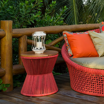 Pouf contemporaneo - Fusion - Tidelli - in eucalipto / in alluminio / in corda