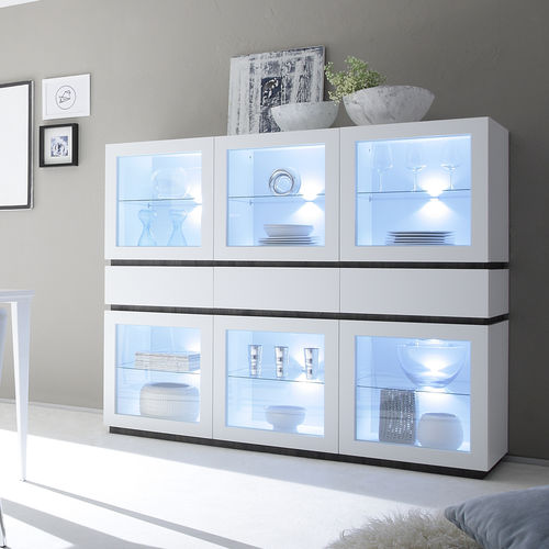 Credenza con alzata contemporanea - REX - LC spa - in rovere / in wengé / in vetro