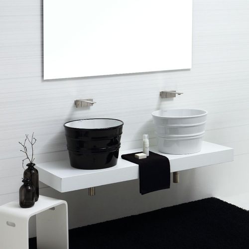 Lavabo da appoggio - BCL02T - horganica - in ceramica / con portasalviette integrato / rotondo
