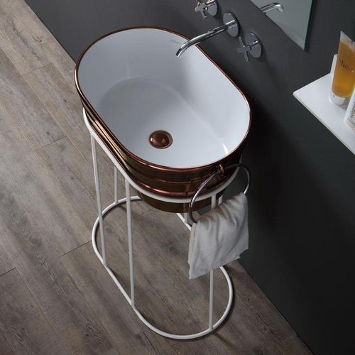 Lavabo da appoggio - TNZ01ORA - horganica - in ceramica / con portasalviette integrato / ovale
