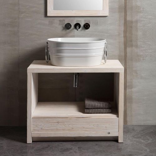 Lavabo da appoggio - TNZ02OMW - horganica - in ceramica / con portasalviette integrato / ovale