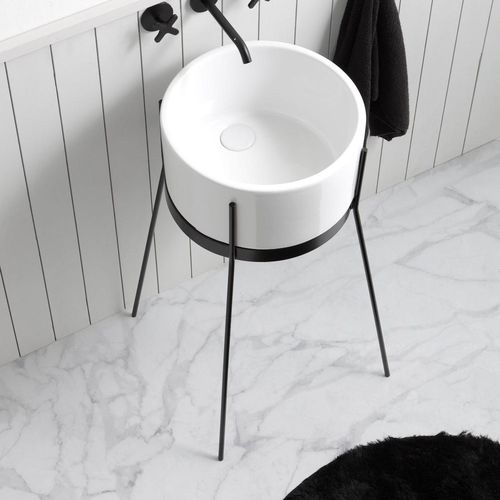 Lavabo autoportante - BRD02TN - horganica - in ceramica / con portasalviette integrato / rotondo