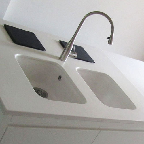 Lavello a 2 vasche - HABITAT2000 MK - Monolite Ipergres - con gocciolatoio / in ceramica / da incasso