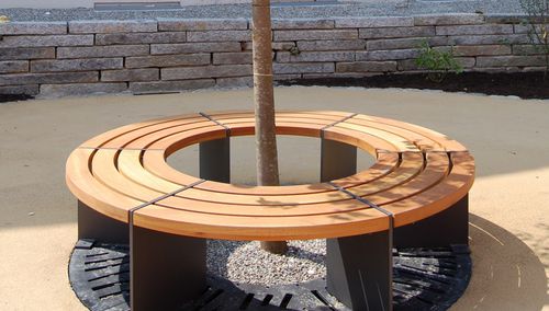 Panca per spazi pubblici classica - BINGA RUND - DW Windsor - in legno di latifoglie / in acciaio galvanizzato / FSC