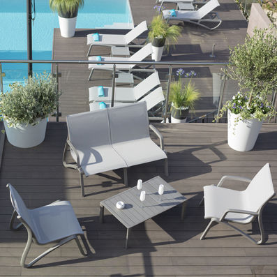 Tavolino basso contemporaneo - SUNSET CONVERSATIONNEL - GROSFILLEX - in alluminio laccato / rettangolare / professionale