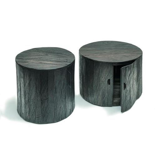 Tavolino basso contemporaneo - ORLY  - GOMMAIRE - in teak / rotondo / con contenitore