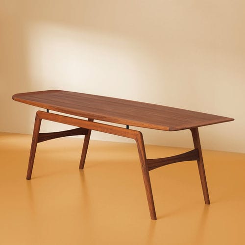 Tavolino basso classico - SURFBOARD - Warm  Nordic - in noce / in teak / con supporto in noce