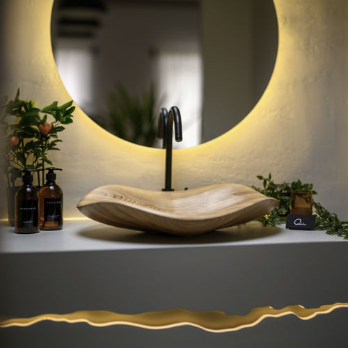 Lavabo da appoggio - KUALA - QINN DESIGNS - in legno / su misura / organico