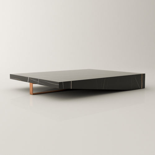 Tavolino basso contemporaneo - RUNA - Roig - art & design - - in marmo / con supporto in acciaio laccato / con supporto in marmo