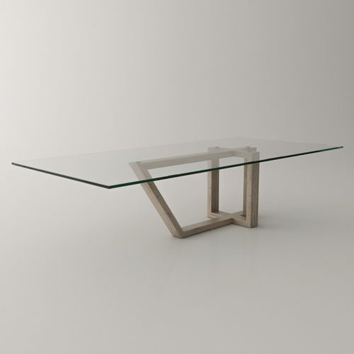 Tavolo da pranzo contemporaneo - EVO - Roig - art & design - - in vetro temprato / con supporto in marmo / rettangolare
