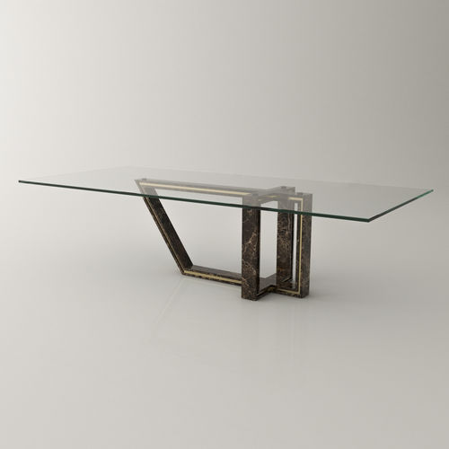 Tavolo contemporaneo - EVOLUTIO GOLD EDITION - Roig - art & design - - in vetro temprato / con supporto in marmo / rettangolare