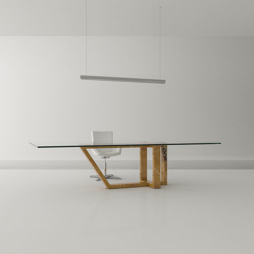 Tavolo da pranzo contemporaneo - EVO ONIX - Roig - art & design - - in vetro temprato / con supporto in marmo / rettangolare