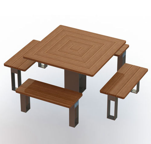 Set tavolo e panca contemporaneo - DUBAI - Ferrinox - in legno / in acciaio / da esterno