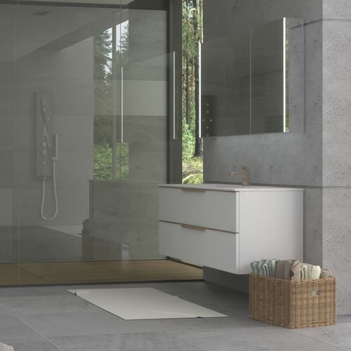 Mobile lavabo sospeso - AMBER RIGHT - UAB KAME - in MDF / in Corian® / contemporaneo
