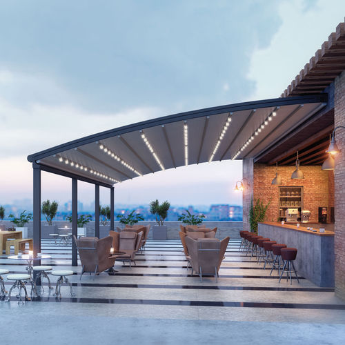 Pergola addossata - FALCATE - QUERCUS MINIMA - GOSS Outdoor - in alluminio verniciato / con copertura in tela / retrattile