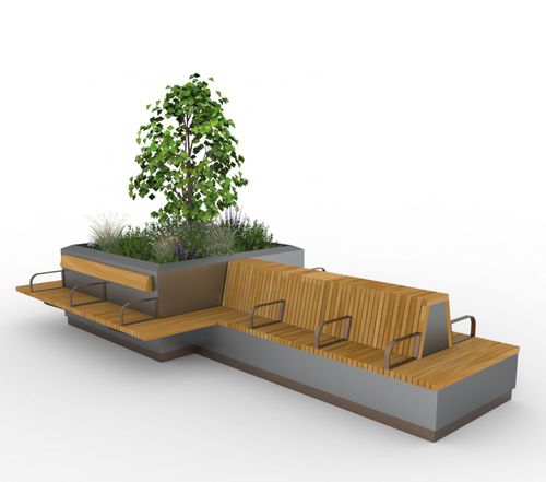 Fioriera in legno di latifoglie - BRANDELHOW  - LOGIC STREET & PARK FURNITURE - in acciaio galvanizzato / quadrata / con panchina integrata