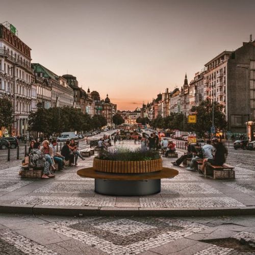 Fioriera in legno di latifoglie - EDINBURGH  - LOGIC STREET & PARK FURNITURE - in acciaio galvanizzato / rotonda / con panchina integrata