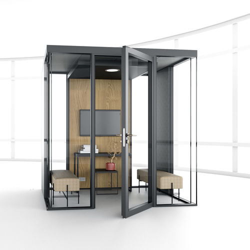 Ufficio POD acustico - DUO XL - Mecanalu - con porta vetrata / con illuminazione LED integrata / con presa di corrente integrata