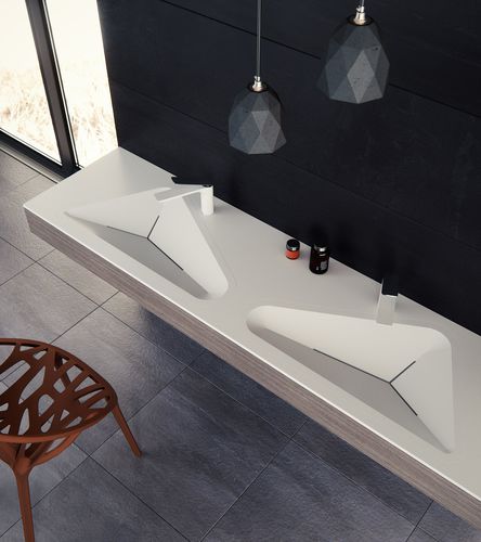 Lavabo sospeso - MONOLIT-02 - Le Projet - in Solid Surface / doppio / rettangolare