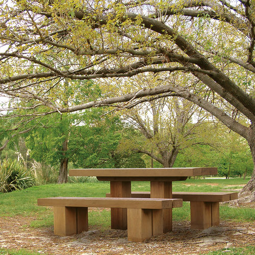 Set tavolo e panca contemporaneo - STANDARD - Woodscape. - in legno / da esterno / per spazio pubblico
