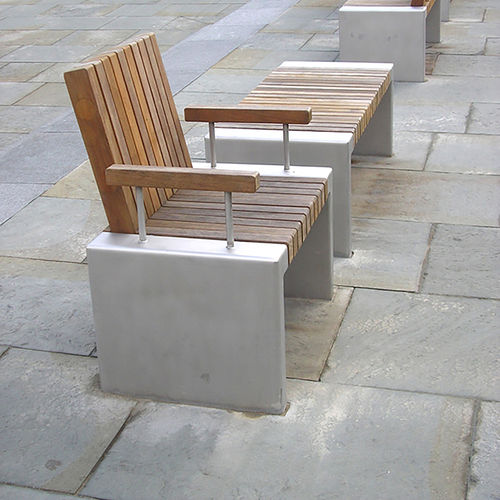 Panca per spazi pubblici contemporanea - INLINE - Woodscape. - in legno / in granito / con schienale