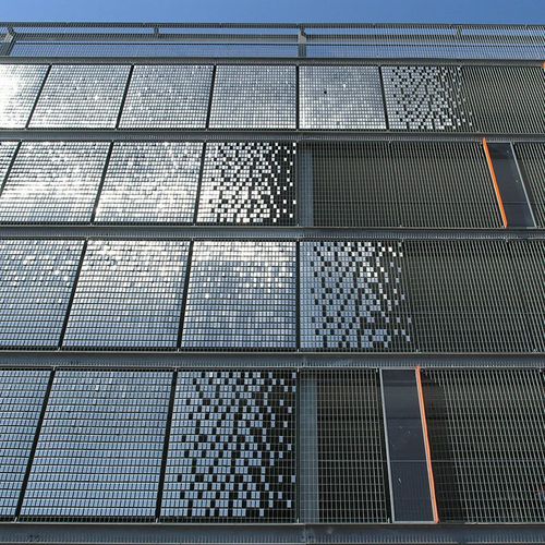 Rivestimento murale da esterno - STEREO-KINETIC - LANG AND FULTON - in acciaio inossidabile / liscio / per uso residenziale