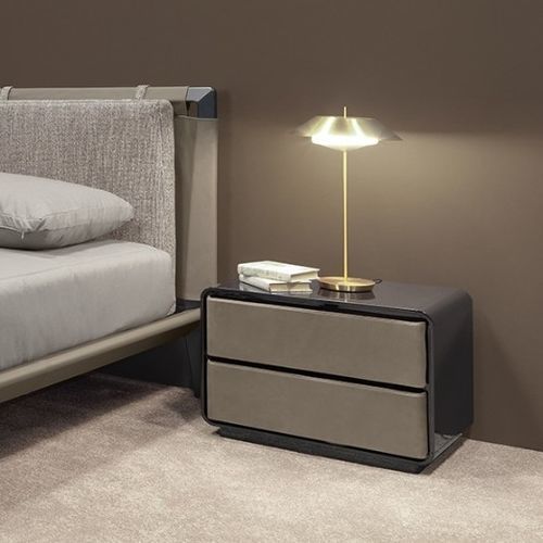 Comodino contemporaneo - BRANDEN II - Praddy Unipessoal lda - in pelle / con supporto in legno / rotondo