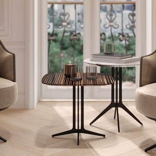 Tavolo d'appoggio contemporaneo - FLAMINGO II - Praddy Unipessoal lda - in metallo / con supporto in metallo / circolare
