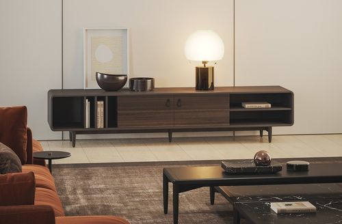 Supporto per TV da terra contemporaneo - ST004 - Praddy Unipessoal lda - in noce / in pelle / in legno