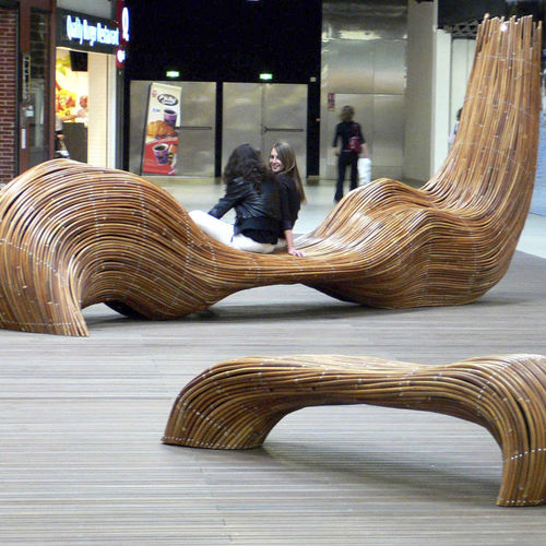 Panca per spazi pubblici design originale - FIBRILLE - Métalobil - in legno / su misura / contract