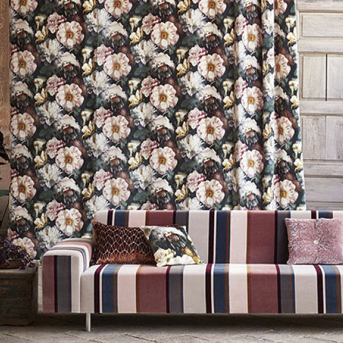 Tessuto da tappezzeria - HERBARIA - BLACK EDITION - per tende / a fiori / in cotone