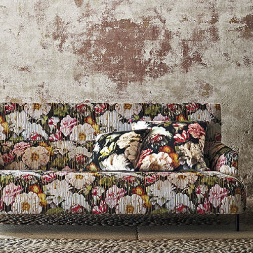 Tessuto da tappezzeria - KALEIDO : HERBARIA JACQUARD - BLACK EDITION - a fiori / in poliestere / in viscosa