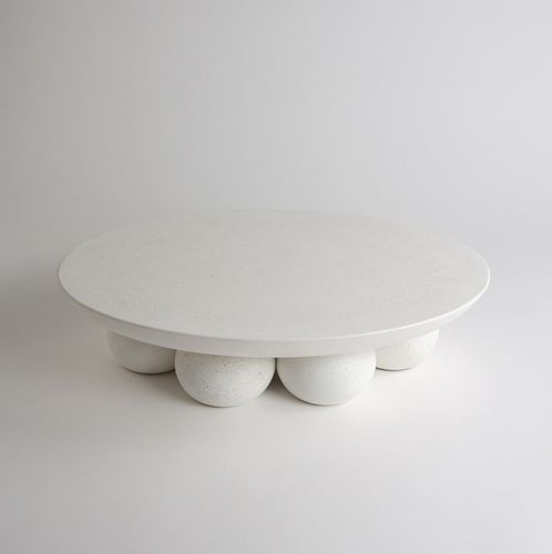 Tavolo d'appoggio contemporaneo - PIEDI - ALENTES - in pietra ricostituita / con supporto in marmo / ovale