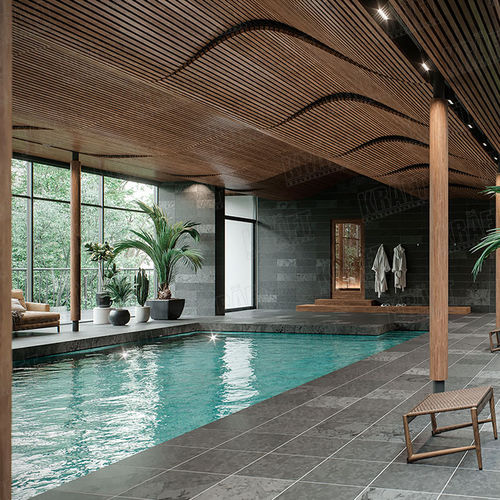 Controsoffitto in metallo - FLEXIBLE TRAVERSE - KRAFT Deckensysteme Ukraine - ad isola / per piscina / da interno