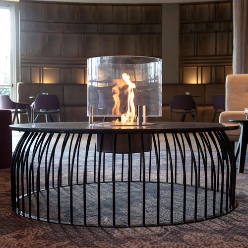Tavolino basso contemporaneo - ECOSMART FIRE AB3 - Cheminée sur mesure - France - in metallo / con supporto in metallo / rotondo