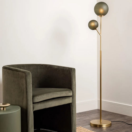 Lampada da terra - MARNIE  - Heathfield and Comapny - in ottone / in vetro smerigliato / in raso