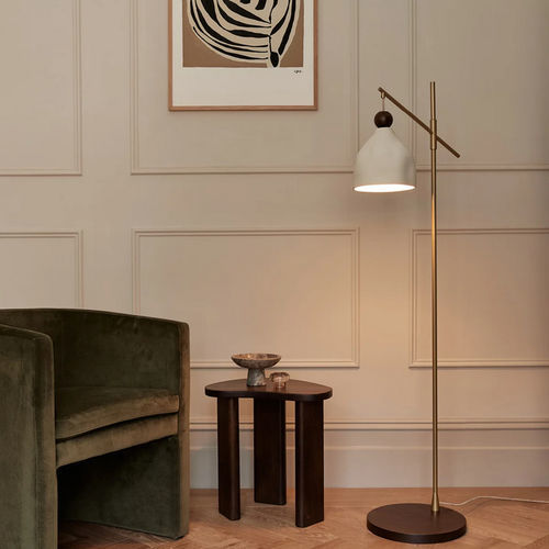 Lampada da terra - SURI - Heathfield and Comapny - in ottone / in raso / in rovere