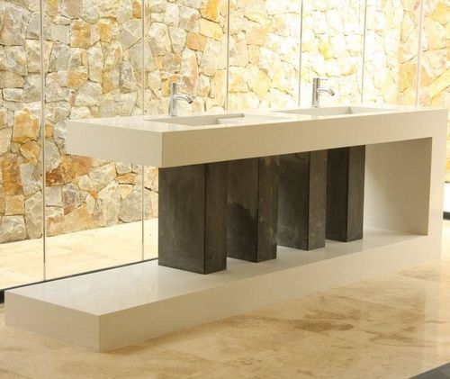Piano lavabo doppio - NOBLE SUPREME WHITE - Technistone a.s. - in pietra ricostituita