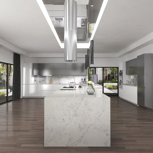 Piano di lavoro in pietra ricostituita - SERENITY MYSTERY WHITE - Technistone a.s. - da cucina / bianco / levigato
