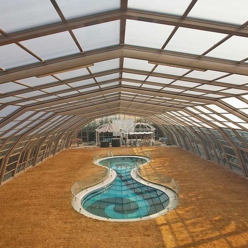 Copertura per piscina alta - AQUASUN - XL - Evergreen Solutions - retrattile / in alluminio / in vetro