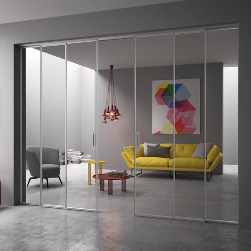 Porta da interno - RI-TRAIT - ALBED - in legno / in alluminio anodizzato / scorrevole