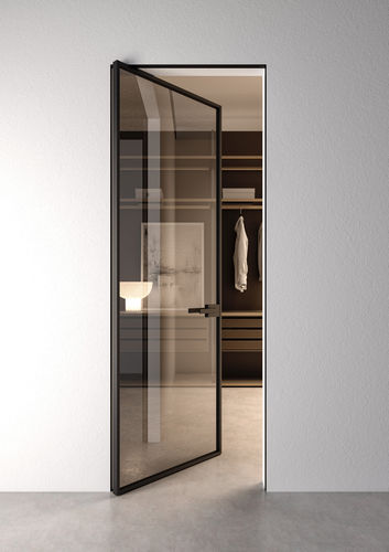 Porta da interno - PRIMA  - ALBED - in alluminio / con vetro di sicurezza / a bilico con asse laterale