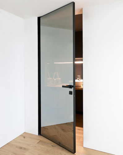 Porta da interno - QUADRA - ALBED - in legno / in alluminio anodizzato / con vetro di sicurezza