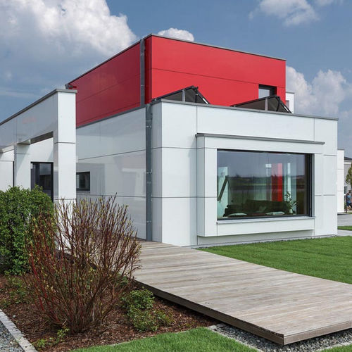 Rivestimento di facciata in pannelli - LUXHAUS, WORLD OF PREFAB HOUSES, NUREMBERG - ALUCOBOND - in alluminio / in composito / a incastro