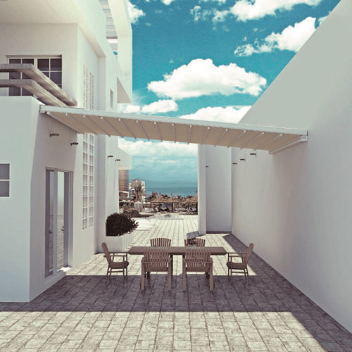 Pergola addossata - DAKHLA ATAQUE - Sahara Pergolas - in alluminio / con copertura in tela / su misura