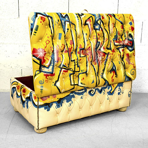 Ottomana contemporanea - STREET ART - Harleq - chesterfield / in pelle / con contenitore