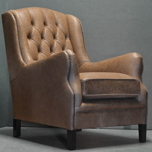 Poltrona chesterfield - DUKE - Harleq - in pelle / in faggio / con cuscino rimovibile